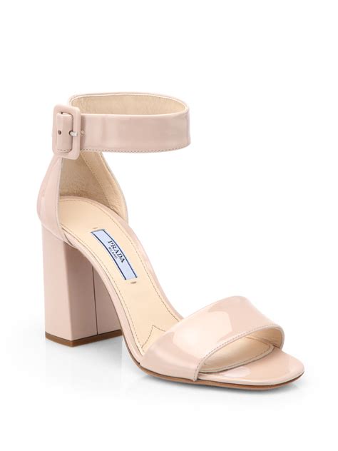 prada black pink patent heel sandals|Prada block heel sandals.